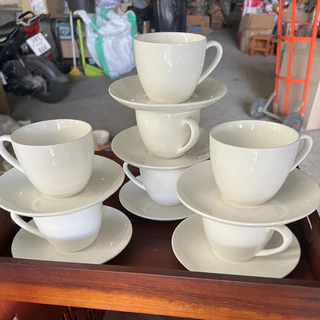 (10ชุด)(ขนาด8oz)(แก้ว10+จาน10)ชุดกาแฟพร้อมจานรองสีขาว ขนาด 250ml หรือ 8oz ออกใบกำกับภาษีได้