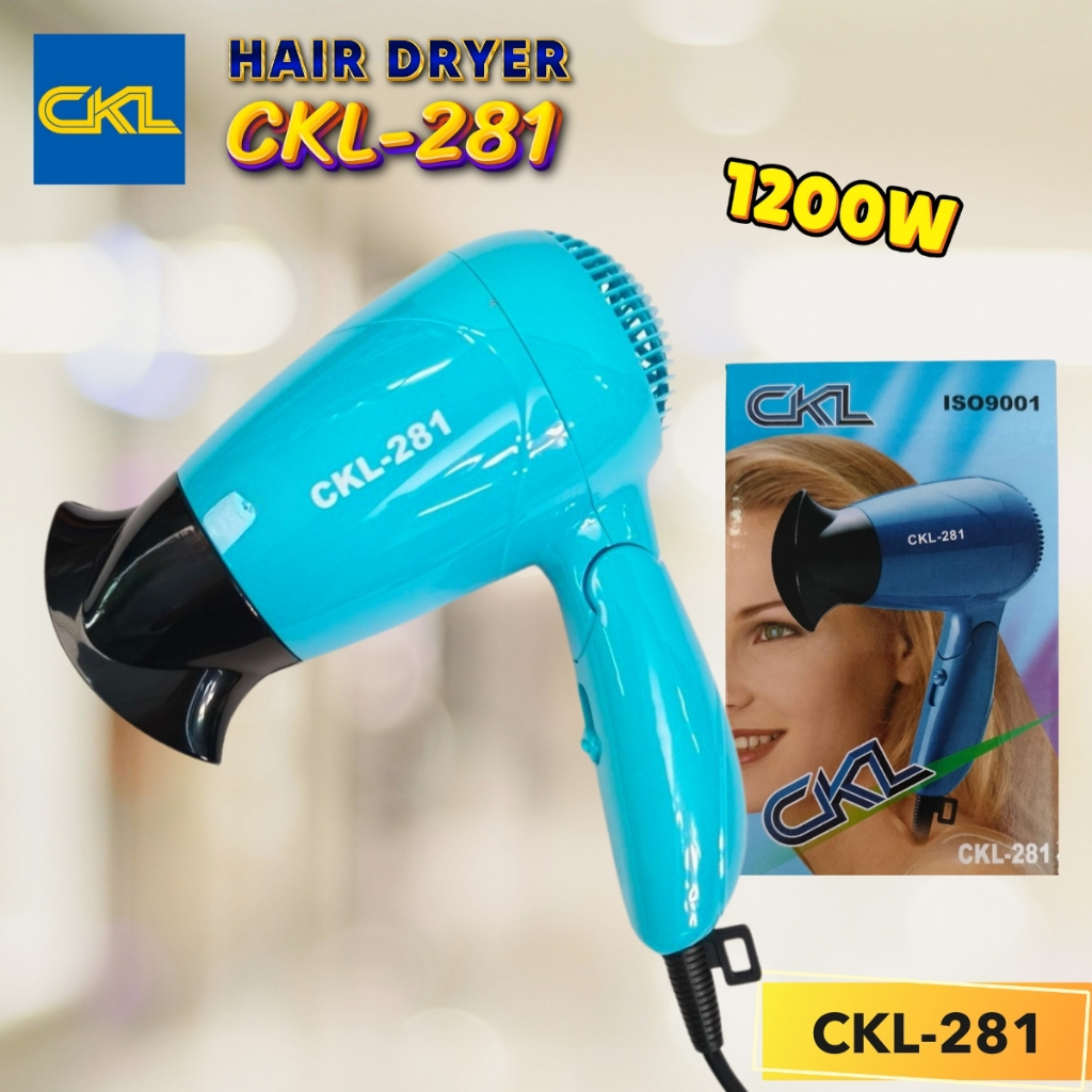 ไดร์เป่าผม CKL รุ่น CKL-281 พับเก็บได้ สีเขียว (ปรับความร้อน&เย็น)ขนาด 850-1200W ไดร์เป่าผม เครื่องเป่าผม ไดร์ เป่าผม ขน
