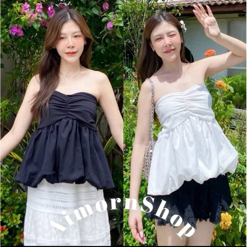 aimorn_shop เสื้อเกาะอก ทรงบอลลูน ด้านหลังเป็นสม็อค แมชท์ง่ายกว่าที่คิด