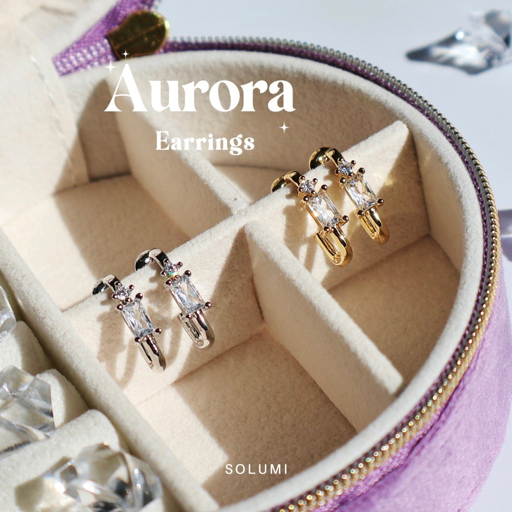 ต่างหูเรียบหรู ประดับเพชร โมเดิร์นสไตล์ ✨SOLUMI Aurora earrings✨ ต่างหู Nickel free