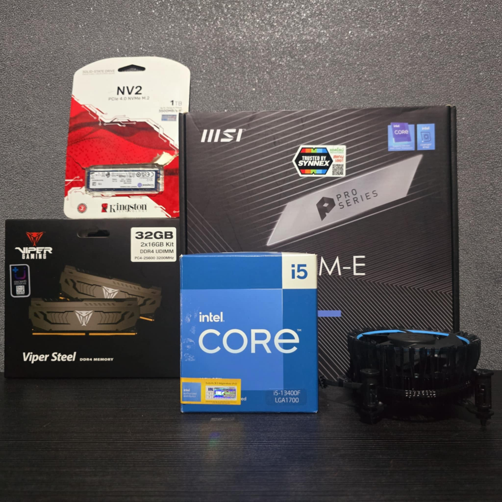 ชุด CPU INTEL CORE I5 13400F + MSI B760M -E (DDR4) (LGA 1700) (M-ATX) + RAM VIPER 32GB/3600 + M.2 GE