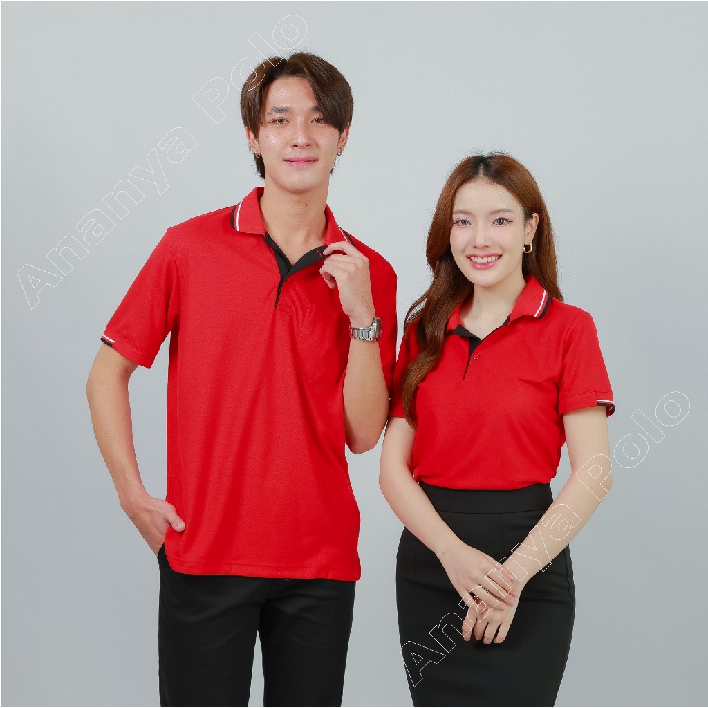 Ananya เสื้อโปโล (สีแดง) คอปก ผู้ชายมีกระเป๋าเสื้อ ผู้หญิงไม่มีกระเป๋า