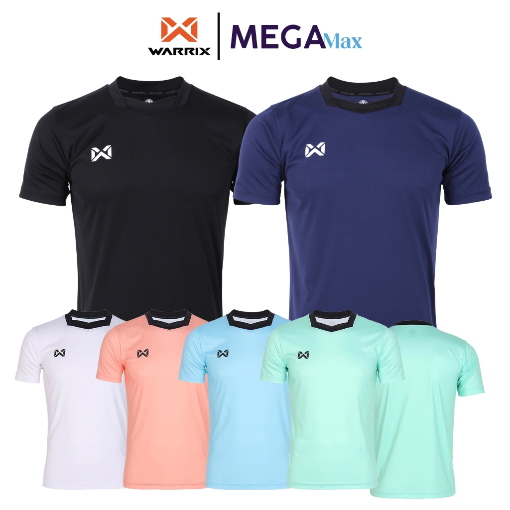 เสื้อกีฬา WARRIX 241FBACL02 คอกลม ตัดต่อคอเหลี่ยม ผ้าไมโครเรียบ แขนสั้น