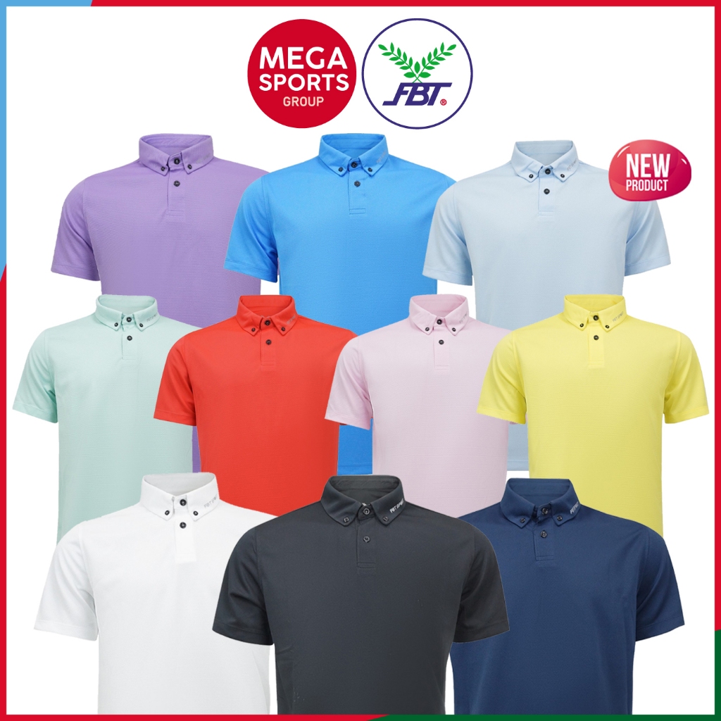 FBT เสื้อโปโล เอฟบีที สีล้วน สกรีนปกคอ ด้านข้าง มีกระดุมปก B2C414