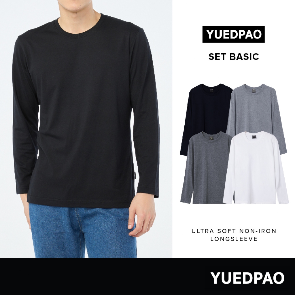 Yuedpao No.1 ไม่ย้วย ไม่หด ไม่ต้องรีด ผ้านุ่มใส่สบาย Ultrasoft Non-Iron เสื้อยืดแขนยาวสีพื้น Set Basic