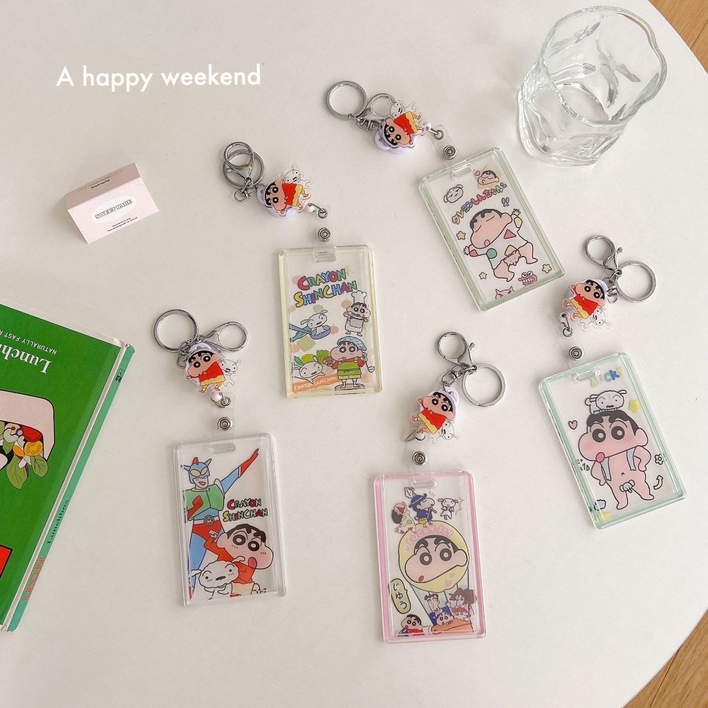 ที่ใส่การ์ดแบบใสลายชินจัง มีตัวเลือกหลายแบบ พร้อมสายดึงโยโย่ยืดหดได้ และตะขอพวงกุญแจ