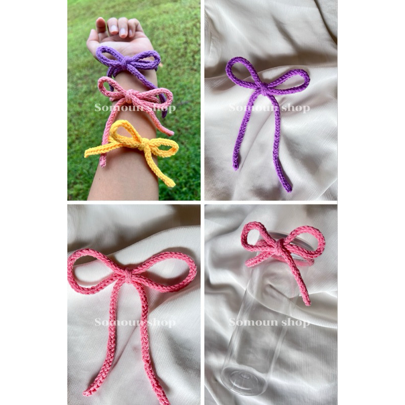 โบว์ผูกผมไหมพรม โบว์ผูกผม กำไลข้อมือไหมพรม โบว์ผูกกล่อง เพคเกจขนม