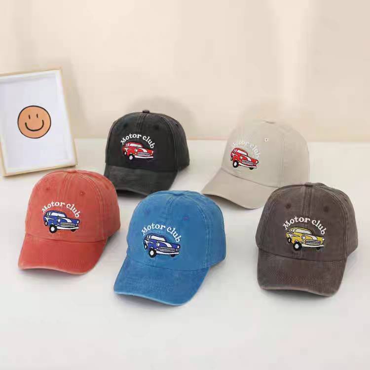 [พร้อมส่ง] หมวกเด็ก 1ปี - 6ปี รอบหัว:50-52 cm. หมวกแก๊ป (Cap) ผ้าฟอกเฟด ปักลายรถเก๋ง Motor club หมวกแฟชั่นเด็ก มี 5 สี
