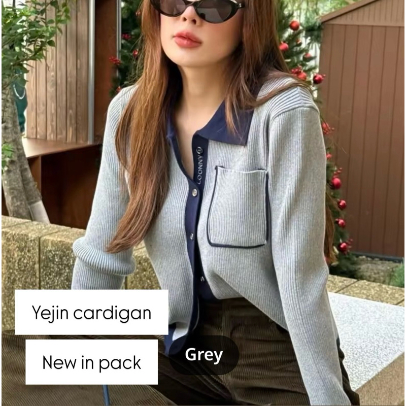 พร้อมส่ง yejin cardigan สีเทา-กรม คอลใหม่ จาก loonystore