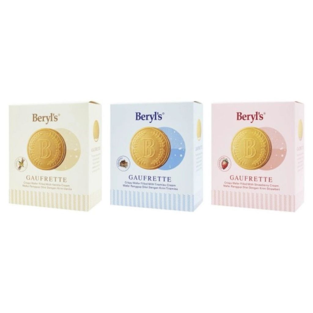 Beryl's Gaufrette Crispy Wafer Filled เวเฟอร์กรอบสอดไส้ นํ้าหนัก 60 กรัม 1 กล่อง มี 6 ชิ้นแยกซอง 3 รสชาติ จากมาเลเซีย