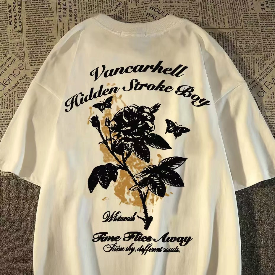 เสื้อยืดแขนสั้น ลายสกรีนหน้าหลัง ลายดอกกุหลาบ thumbnail 7