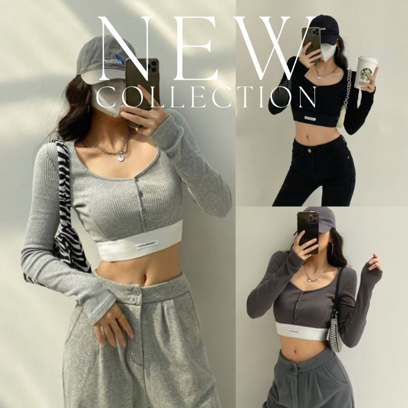🖤 𝐒𝐏𝐍𝐃 พร้อมส่ง เสื้อครอปแขนยาว ลุคสปอทแขนยาว ผ้าร่องยืด แฟชั่น2025 (1172)