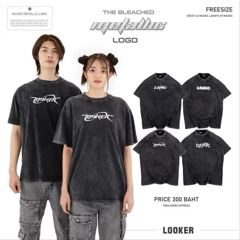 LOOKER - THE Bleached Metallic logo (เสื้อยืดฟอก)