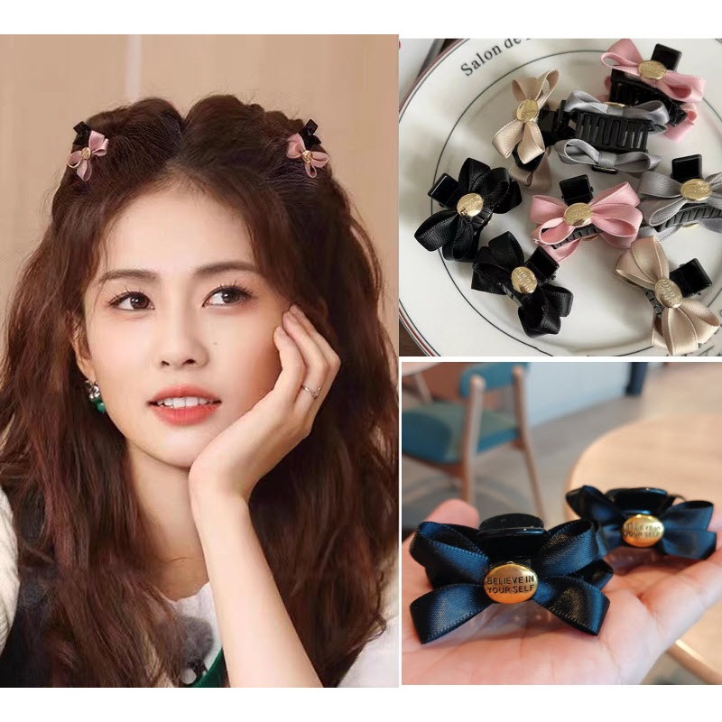[L06] กิ๊บหนีบผมหน้าคู่ เซต 2 ชิ้น กิ๊บหนีบผมโบว์ขนาดเล็ก 10 สี กิ๊บหนีบลุคสดใสอ่อนวัยย์