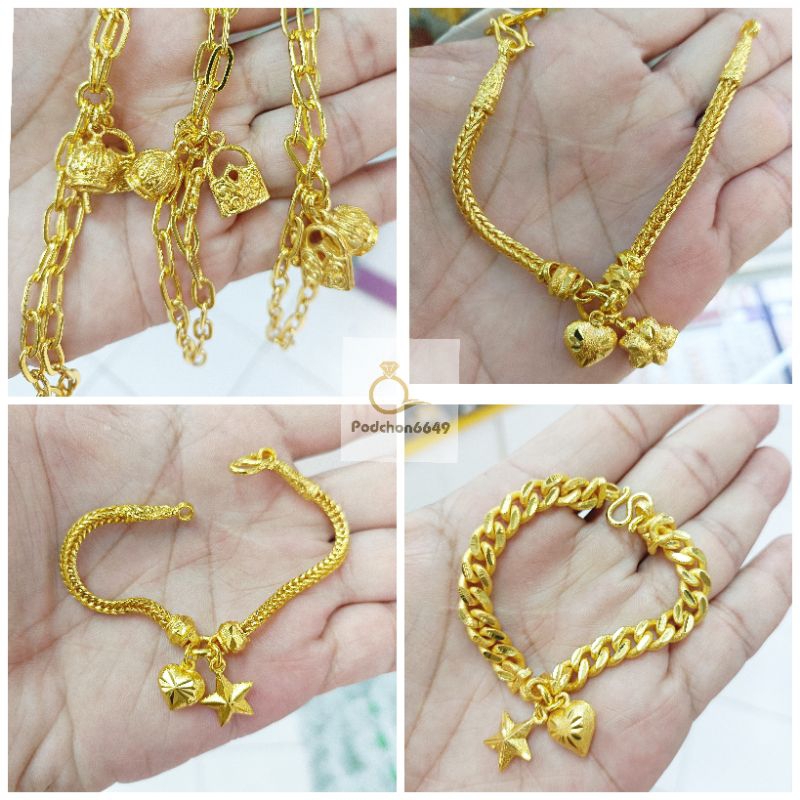 สร้อยข้อมือลายทาโร่ /ผ่าหวาย/ลายหกเสา/ไข่ปลา /ลายโซ่กุญแจ น้ำหนัก 1บาท ตะขอมีตราปั๊มเหมือนจริง ใส่ติดตัวได้ตลอด