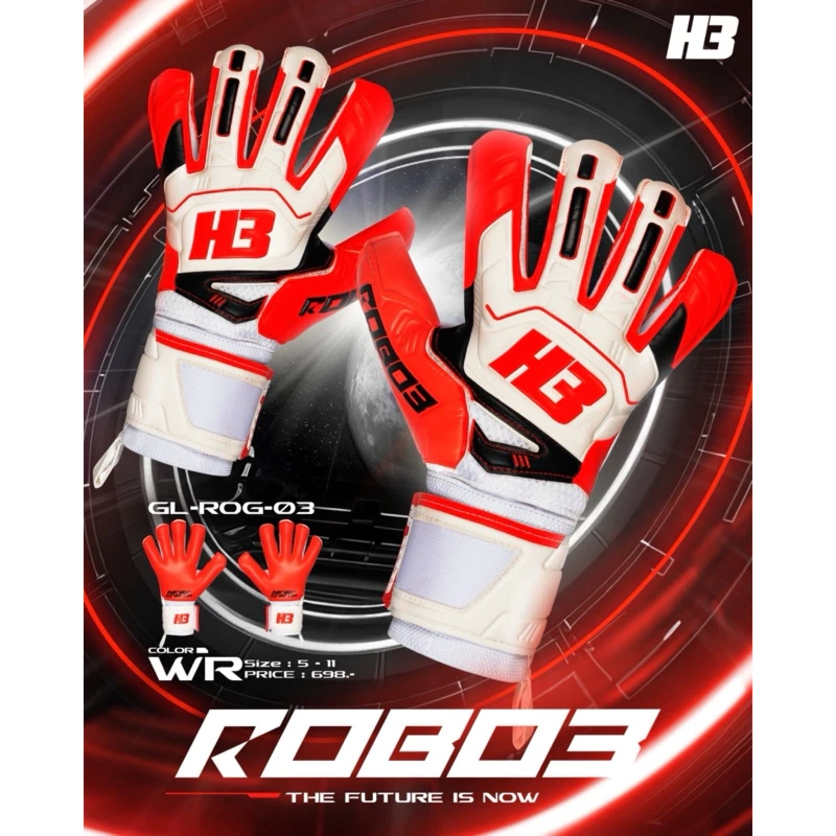 ใหม่ ถุงมือ ถุงมือผู้รักษาประตู ถุงมือโกล H3 รุ่น ROBO 3