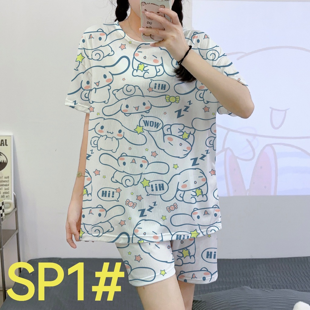 ชุดนอนผู้หญิง ชุดนอนน่ารัก แขนสั้นขาสั้น การ์ตูน ผ้าชีฟองผสม เนื้อผ้านิ่มเบาบางสบายSP