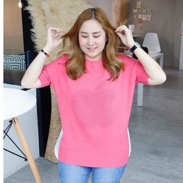 เสื้อไหมพรม ผ้ายืด นิ่ม คอกลมปีกค้างคาวฟรีไซส์ อก38-50” (สาวไซส์ใหญ่) (เสื้อผ้าเกาหลี)