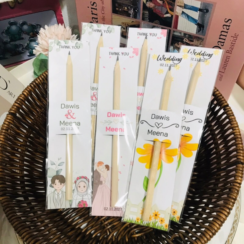 ♥️WD ดินสอของชำร่วยงานแต่ง 50 ชิ้น ใส่ชื่อบ่าวสาว เพิ่มเติมข้อความได้ แถมฟรีถุงใส