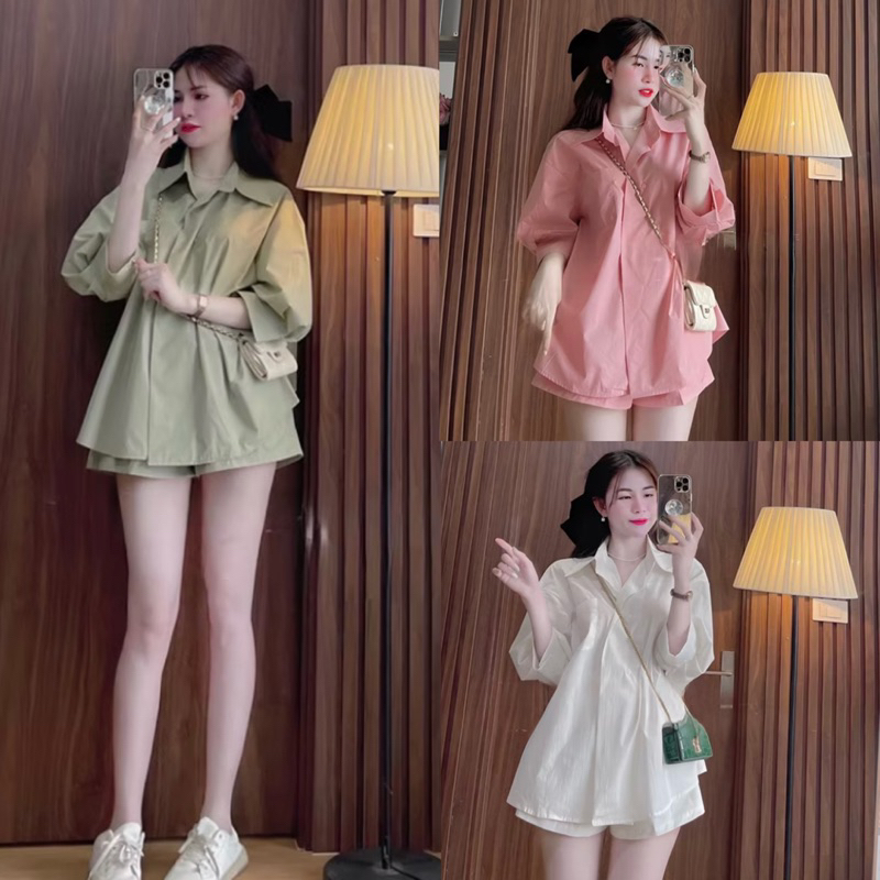 พร้อมส่ง🌨️ชุดเซ็ตขาสั้น เสื้อเชิ้ต ชุดเชิ้ต ✨🫶🏻 ชุดเรียบหรูดูดียืดได้เยอะ ฟรีไซส์เอวยืดได้🌟