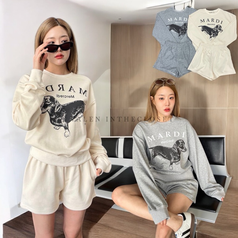 Mardi dog set ชุดเซ็ทเสื้อคอกลมแขนยาว มาพร้อมกับกางเกงขาสั้น