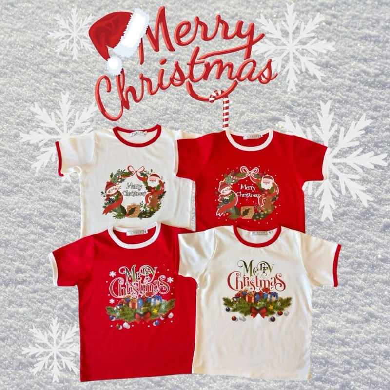 mnv_shop Mary Christmas. เสื้อยืดแขนสั้น ตัวยาว ผ้ายืดเนื้อดี แต่งกุ๊นสี แต่งอะไหล่ คริสมาส