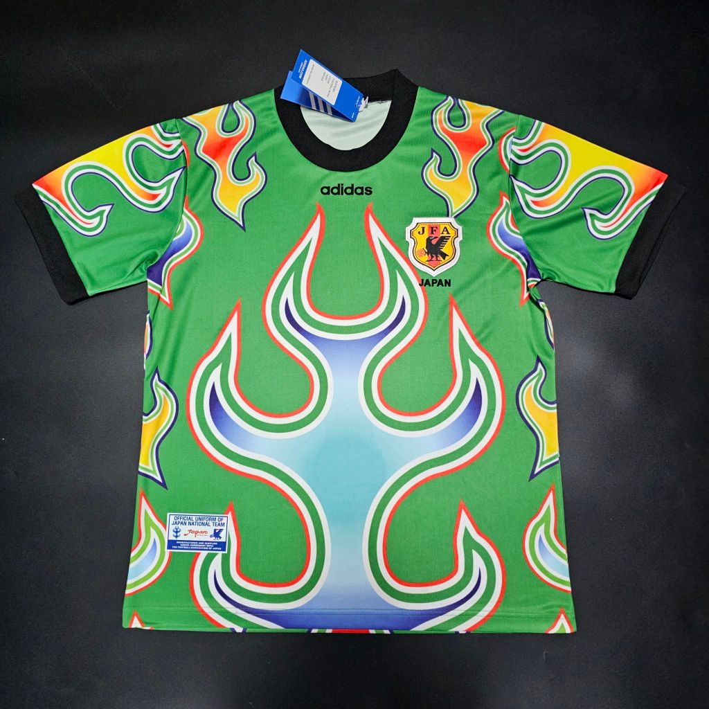 เสื้อบอลย้อนยุค ประตูทีมชาติญี่ปุ่น GK 1998 ลายไฟสีเขียว