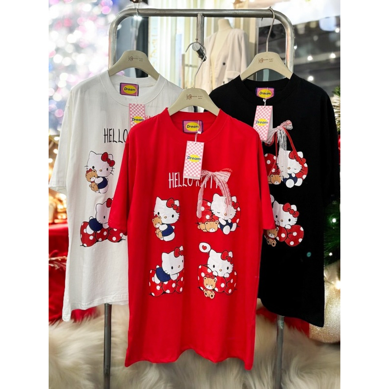 เสื้อยืดโอเวอร์ไซส์ ผ้าCotton อก 44-46 ยาว 28-29 นิ้ว แต่งโบว์จริง