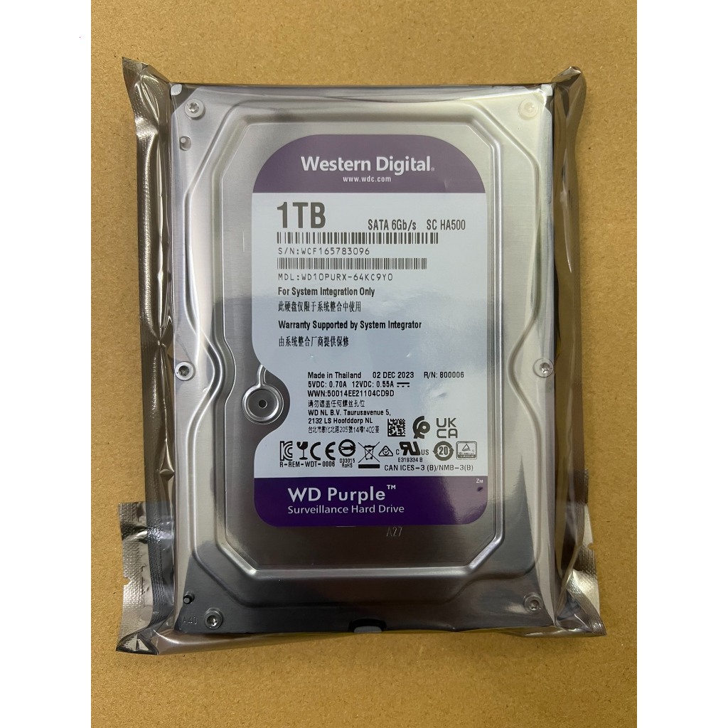 1TB HDD (ฮาร์ดดิสก์) WD PURPLE SATA3 ( WD10PURX )