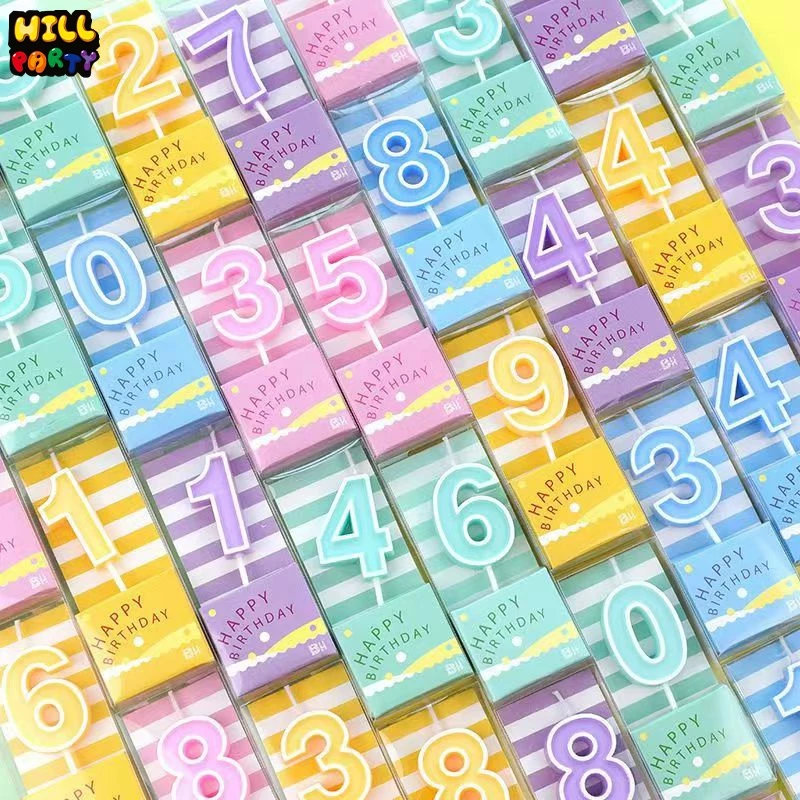 เทียนวันเกิดตัวเลขสีพลาสเทล 0-9 เทียนตกแต่งเค้กวันเกิด