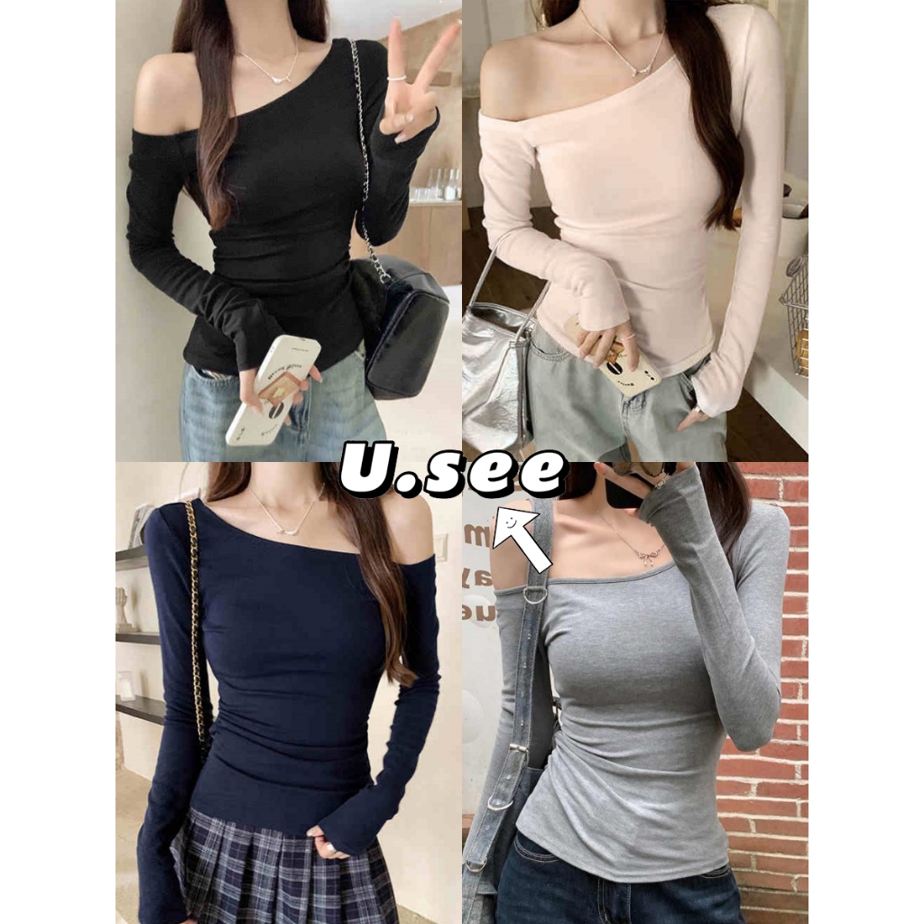 เสื้อเเขนสั้น เสื้อยืดผู้หญิง เปิดไหล่ ทรงลิฟฟิต ผ้านิ่มมาก#2276