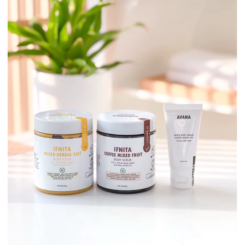 สครับอีฟินนิตา 2 สูตร กาแฟกลูต้า และ สมุนไพรรวม [ IP BRIGHT ] แพ็คเกจใหม่ แถมตัวเทสครีมบำรุง
