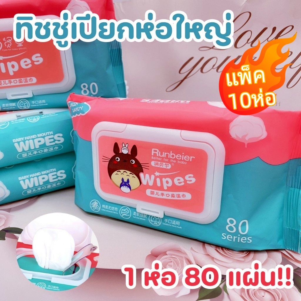 【10ห่อ】ทิชชู่เปียกเด็ก มีฝาปิด ผ้าเช็ดทำความสะอาด ทิชชู่เปียก สําหรับเด็ก ไม่มีแอลกอฮอล์