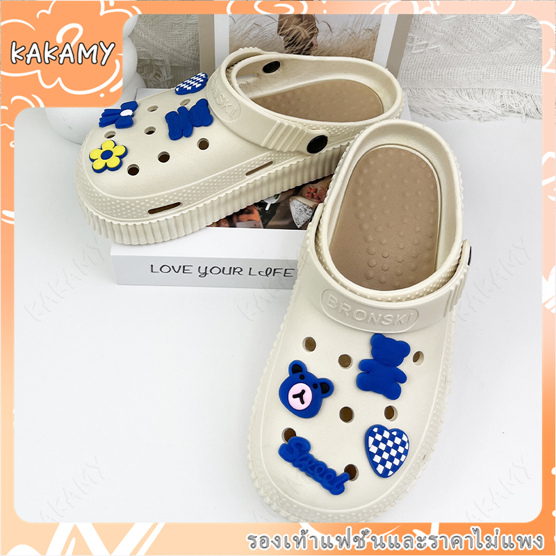 KAKAMY รองเท้าแตะผู้หญิงสีขาวสำหรับผู้หญิงแฟชั่นบีชรองเท้าแตะการ์ตูนเกาหลี