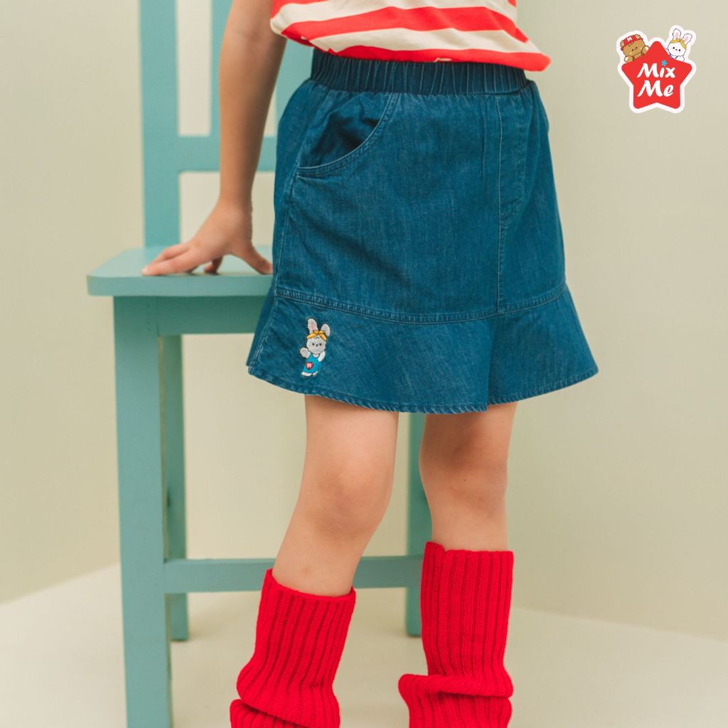 Mix Me กระโปรงยีนส์สั้น ไม่มีลาย ผ้า เดนิม บางเบา นิ่ม เด็กหญิง อายุ 1-7 ปี เสื้อผ้าเด็ก รุ่น 500349