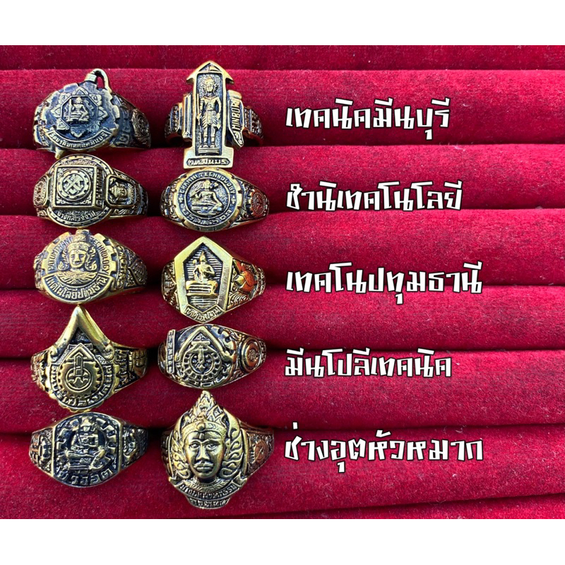 (ใหม่จัดโปร 299) รวมแหวนสถาบันทองเหลือง 10 วง