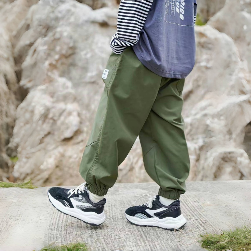 Beryl kids🌸กางเกงขายาวเด็กแฟชั่น🎀คาร์โก้เด็กชาย ลำลอง รัดเท้า เอวยางยืด ทรงหลวม สไตล์เกาหลี รุ่นใหม่ - รูปที่ 4