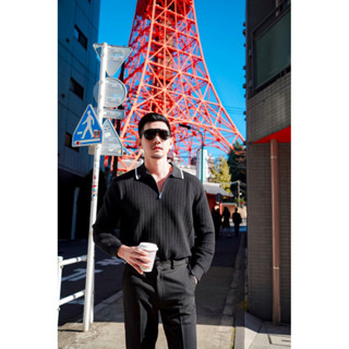 เสื้อสเวตเตอร์ผู้ชาย กันหนาว คอปก แบบมี ซิปคอ สีดำ Robman เร…