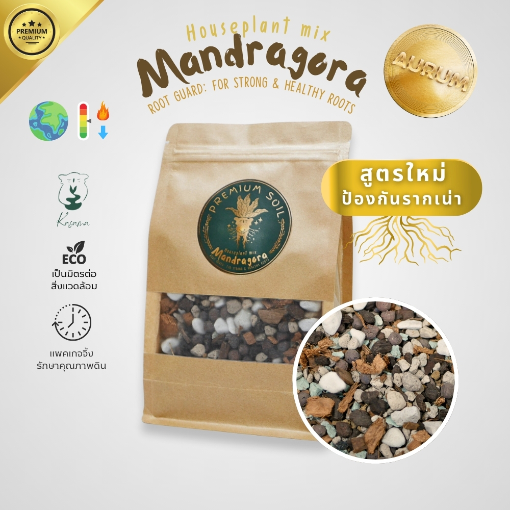 ดินปลูกต้นไม้พรีเมี่ยม สูตรสะอาดพิเศษ ป้องกันรากเน่า Mandragora Houseplant Mix