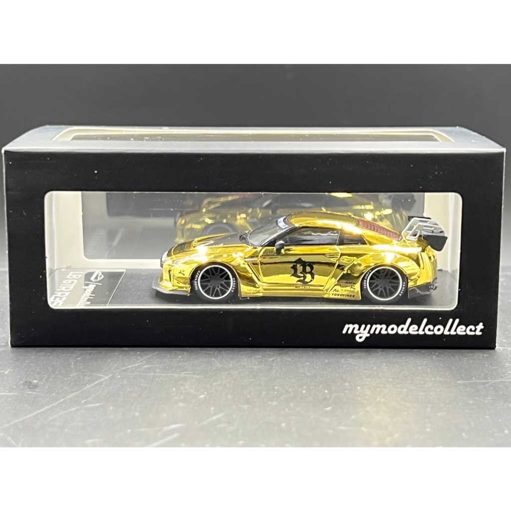 Model Collect MC 1:64 GT-R R35 LB 1.5 version Chrome Gold diecast model.