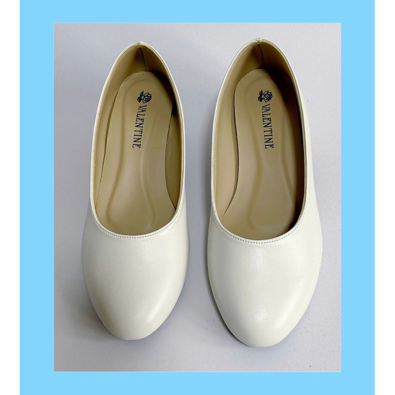 รองเท้าคัทชู ปลายมน สีขาว ความสูง 1.5 นิ้ว ไซส์ตั้งแต่ 33-48
