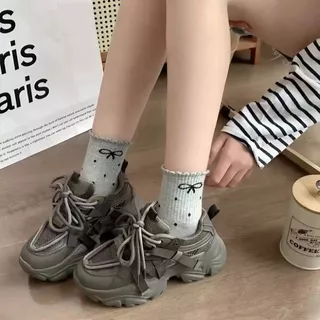 ถุงเท้า แฟชั่น ข้อยาว ลายโบว์สไตส์ญี่ปุ่น ถุงเท้าผู้หญิง sock