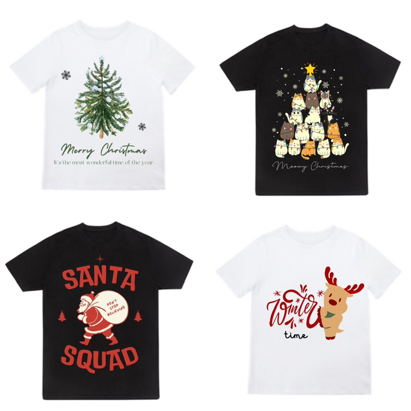 (2024 Christmas special ) เสื้อยืดคอลเลคชั่นคริสมาสต์ปี 2024 คอกลม ขาวดำ มีไซส์