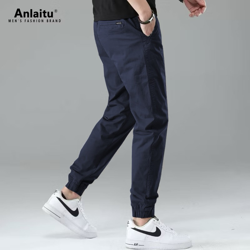 กางเกงขายาว ผู้ชาย เอวยืด ขาจั้มพ์ Jogger Pants ผ้าคอตต้อน สีพื้น ไซส์ 30-38