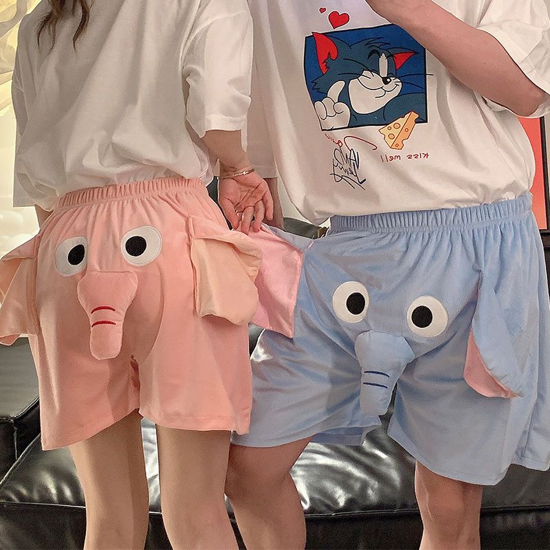 พร้อมส่ง กางเกงขาสั้นใหม่ช้างน่ารักของผู้หญิงที่บ้านลำลองสำหรับผู้ชายและผู้หญิงสไตล์เดียวกันกับกางเกงหลวมยืดหยุ่นหลวม