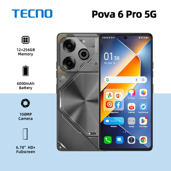 Tecno Pova 6 Pro 5G Original Big Sale 6.7 นิ้ว (8 + 256GB) 5G Android 13 HD กล้อง โทรศัพท์ COD