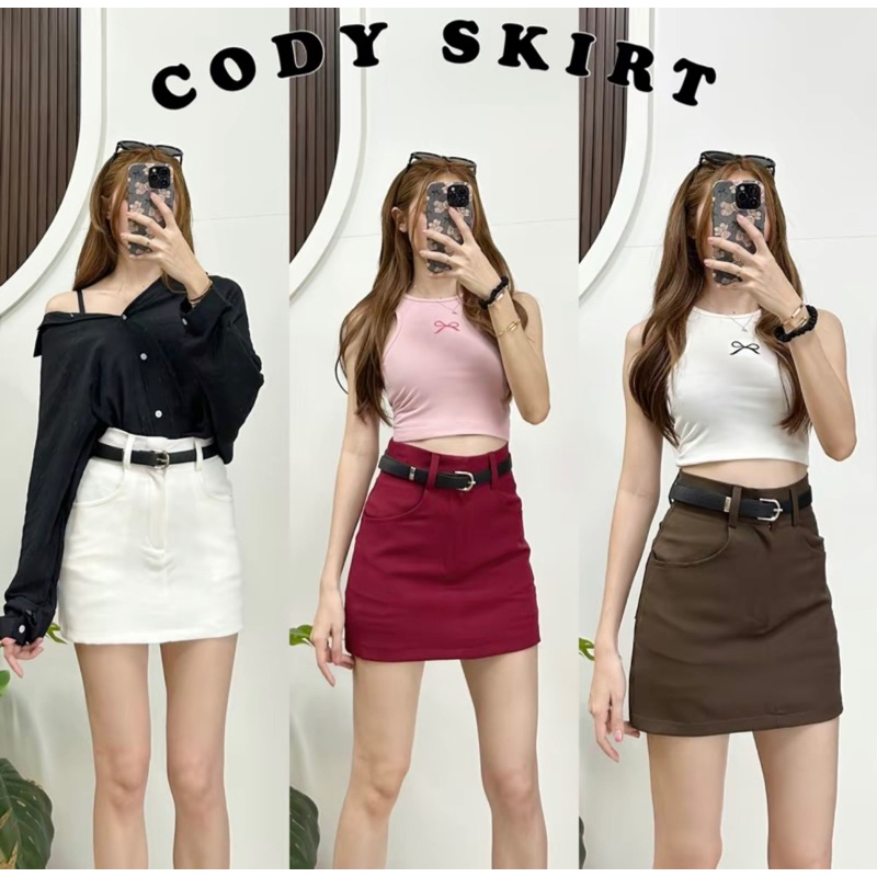 กระโปรงสั้นปักโบว์กระเป๋าหลัง ผ้าบาร์บี้เปเป้ สาวอวบใส่ได้ มีไซส์XS-XL ใส่แล้วน่ารักมาก
