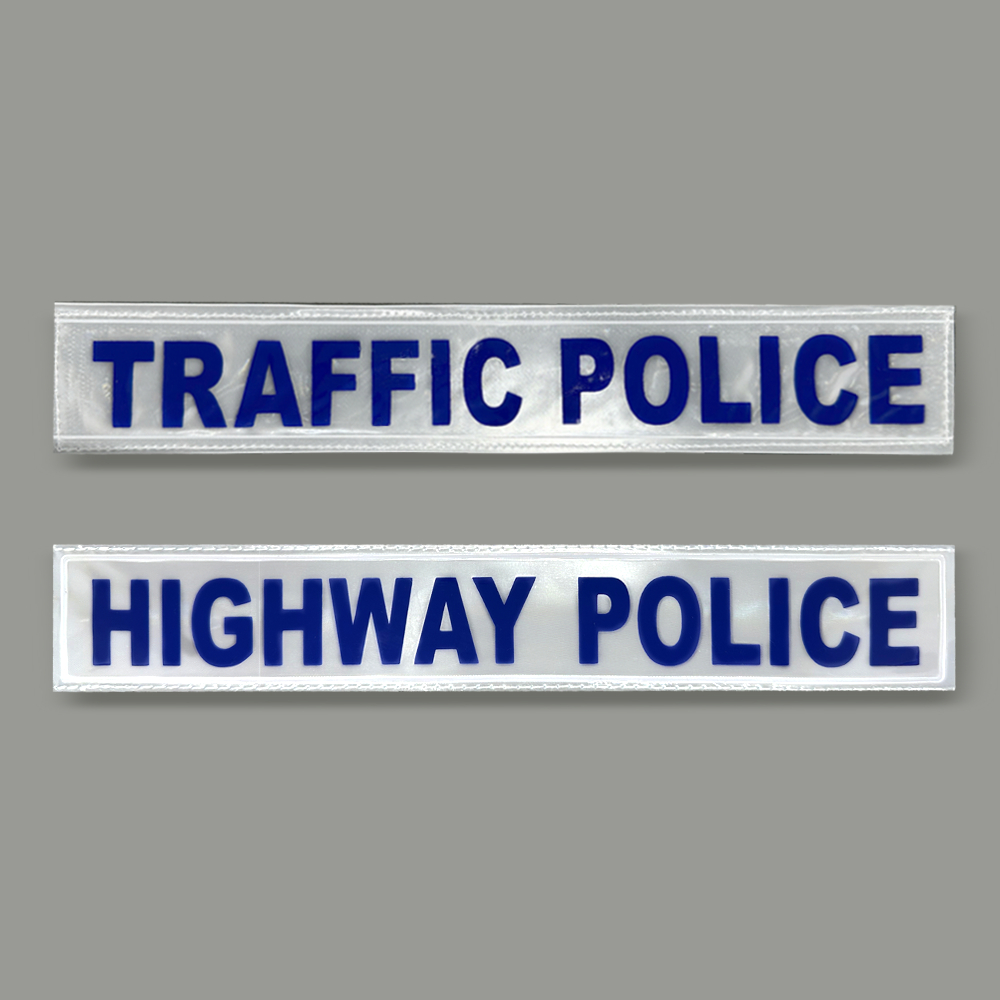 ป้ายสะท้อนแสง TRAFFIC POLICE, HIGHTWAY POLICE  สำหรับติดหลังชุดตำรวจจราจร ชุดตำรวจทางหลวง แบบใหม่