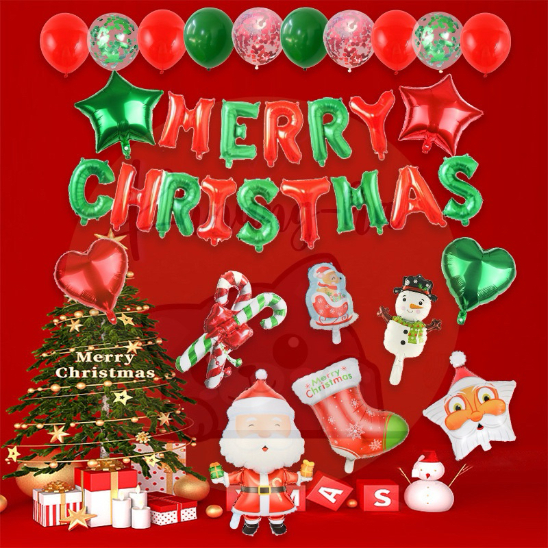 ปีใหม่ลูกโป่งฟรอยลูกโป่งคริสมาส เซต 34 ชิ้น ลูกโป่งปีใหม่เซต MERRY CHRISTMAS ตกแต่งเทศกาลคริสต์มาส #พร้อมส่งจากไทย