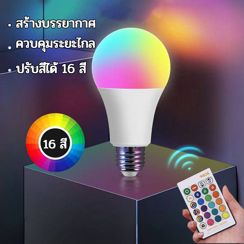 หลอดไฟ LED อัจฉริยะ E27 RGB เปลี่ยนสีได้ หรี่แสงได้ 15W 35W ตกแต่งบ้าน ห้องนอน งานปาร์ตี้คริสต์มาส